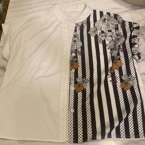 White and black floral blouse